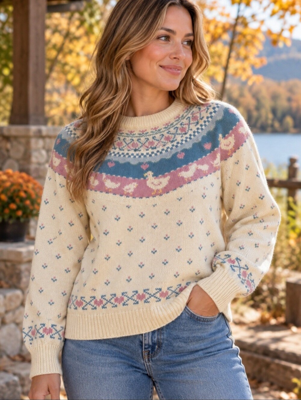 Vintage 1989 Eddie Bauer Women's Size Large Goose Cottagecore knit sweater